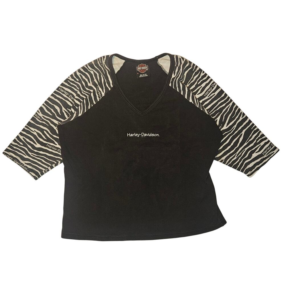 Vintage Harley Davidson Top Womens XL Vallejo CA Zebra Raglan Made in USA Y2K